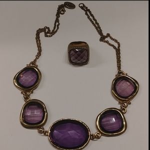 GORGROUS Sofia Purple Goldtone Necklace and Ring